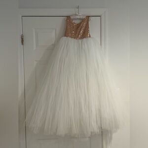 Rose Gold Sequin Top White Tulle Dress